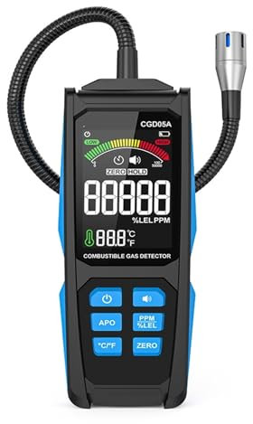 JHXHFJXZ Détecteur de Fuite de gaz Naturel Combustible portatif Analyseur de gaz Compact Détecteur avec Test de température et Alarme sonore et Lumineuse Capteurs précis pour Une détection Rapide