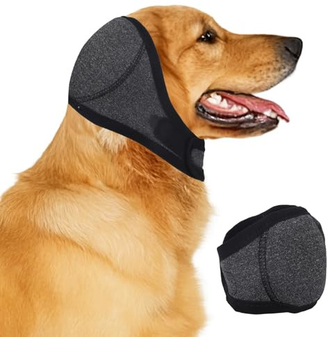 BOXOB Orejeras para Perro, Ajustables Protector de Orejas Perros Cómodas y Silenciosas Capucha Calmante Gorro de Ducha Cubreorejas Suministros para Baño Aseo Diseño Fuegos Artificiales (M)