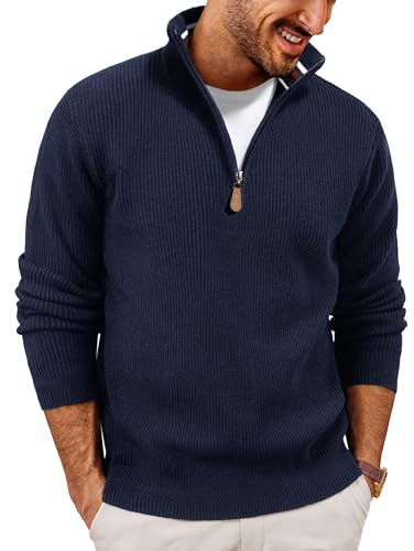 PJ PAUL JONES Maglione da uomo con cerniera a 1/4, maglione da golf, blu navy, L