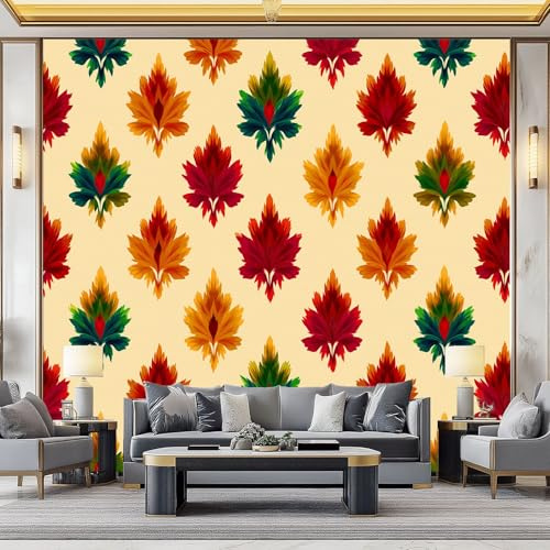 Generico Fotomurale Fotomurali 250 x 175 cm Foglie colorate botaniche ad acquerello Beige Carta da parati Decorazione da Muro Poster Marrone per Camere da Letto, dei Bambini Carta da Parati