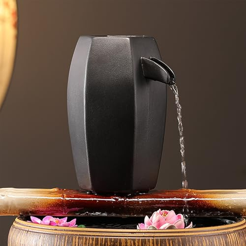 Gargouille en céramique, Ornements D’Eau Qui Coule en Pot En Céramique, Fontaine À Eau Étang À Poissons Cascade Décorative, pour Donner Vie à Votre Bassin de Jardin(Black,20*16*25cm/7.9*6.3*10in)