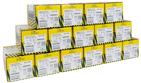 Jet-Fast Schrauben Set 5100 teilig - Holzschrauben mit Teilgewinde, Senkrippen, TX Antrieb, blau-verzinkt & Selbstbohrspitze - universeller Einsatz in Hartholz, Weichholz, Kunststoff, Aluminium etc.