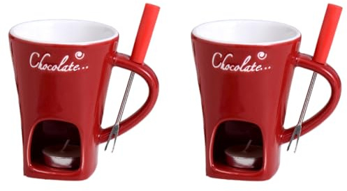 2 Stück Keramike Schokofondue Tasse | 200Ml Tasse Mit Teelicht Schokolade | Butter Schokoladen Pot Mit Teelicht & Gabeln | Schokobrunnen | Home Kerzen Fondue Set | Küchenutensilien Für Nachtisch