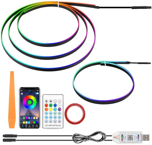 2 In 1 Ambientebeleuchtung Auto Led, 110cm+35cm Led Streifen, Auto Innenraumbeleuchtung Mit 220 Dynamischen Modi, USB Ambiente Beleuchtung