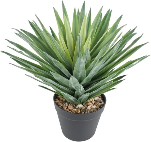 CHCWR Exotic Dried Flower Bouquet 15 Summer Artificial Agave Plant in Black Pot, Realistic Large Fake Agave Plants for Indoor and Outdoor Decor Porch Decoration, Bedroom Decoration, Dining Table