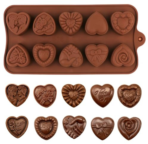 Valentine's Day Heart Silicone Chocolate Mould, 1 Piece 3D Shapes | Patterned heart shapes for chocolate, sweets, candy and romantic treats