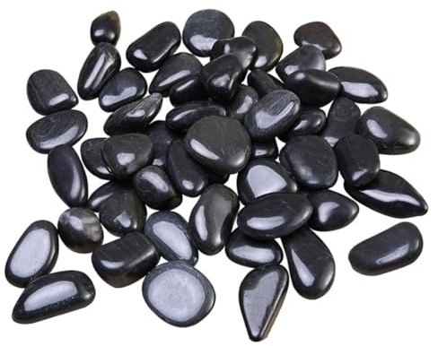 SOIMISS Guijarros negros naturales 2-4 cm, piedras decorativas pulidas para acuarios, macetas y paisajismo exterior, 2 kg para jardín y plantas suculentas