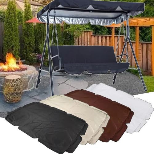 Universal Patio Swing Canopy Replacement Top Cover for 2/3 Seat Porch Swing Outdoor Sun Shade Awning Silver Coated Black 200x120cm/79x47in