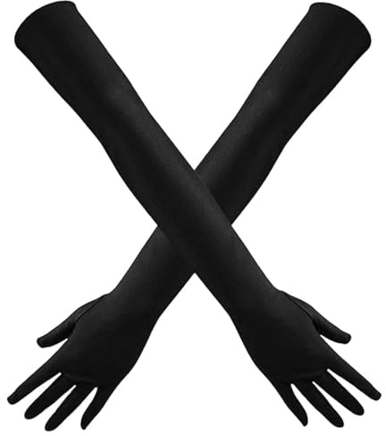 CERCTLA Handschuhe Lang, Handschuhe Damen Elastic Classic Abendhandschuhe, Handschuh Lang Schwarz Satinhandschuhe, für Oper, Maskerade, Cosplay-Kostüme, Halloween-Party