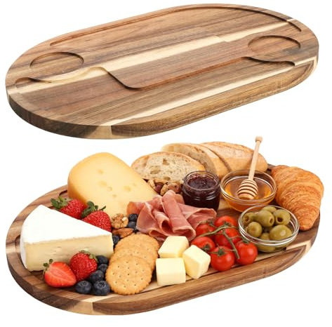MEIDIV 2 Pack Charcuterie Boards, 36x24x1.5CM Grazing Board, Wooden Boards for Serving Food, Wooden Tray Platter for Party