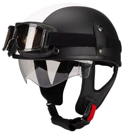 Aperto Casco Retrò Motociclista Caschi Jet E Demi-Jet Moto Con Visiera Casco Mezzo Scodella Caschi Cromwell Uomini Donne Omologato DOTECE Elmetto Durevole E Resistente All'usura C,L:59-60CM