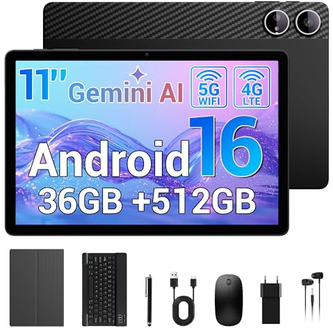 LORDWIT Android 16 Tablet 11 Zoll, 36GB RAM 512GB ROM/1TB TF, Dual SIM 4G LTE Tablet mit Tastatur, 90Hz HD IPS Display, Octa Core, Widevine L1,WLAN, GPS, Tablets mit Hülle/Kopfhörer/Touch-Stift/Maus