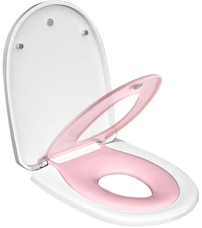 Mannicix Toilettendeckel mit Kindersit, WC Sitz mit Absenkautomatik für Familie, Klobrille mit Kindersitz, Quick-Release zur Einfachen Reinigung, Einfache Montage, Belastbarkeit von 150kg U Form Weiß
