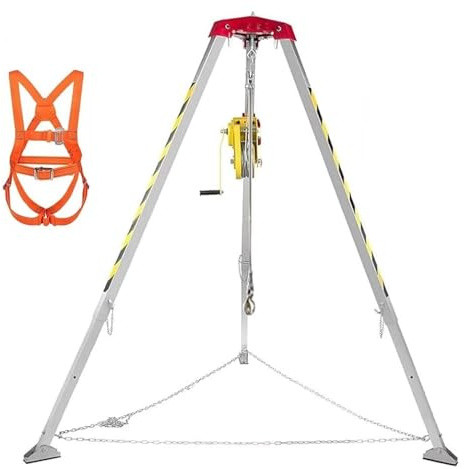 Trípode de rescate compacto de aluminio para bomberos, capacidad de 544 kg, equipo esencial de elevación y rescate para espacios reducidos, diseño duradero y portátil