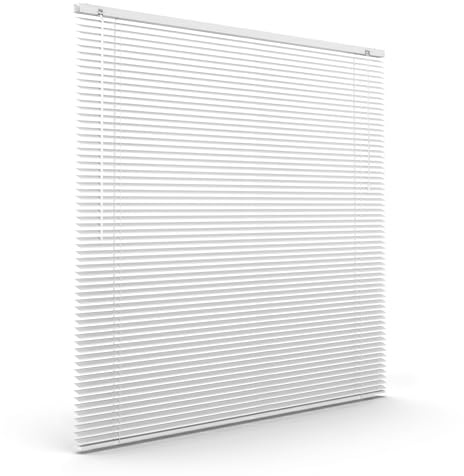 Victoria M. LightLess Prime Aluminium Jalousie mit Innovativen L-Lamellen für Starke Verdunkelung – Robust, Feuchtigkeitsbeständig, ohne Bohren, inkl. Klemmclips, 70 x 200 cm, Weiß