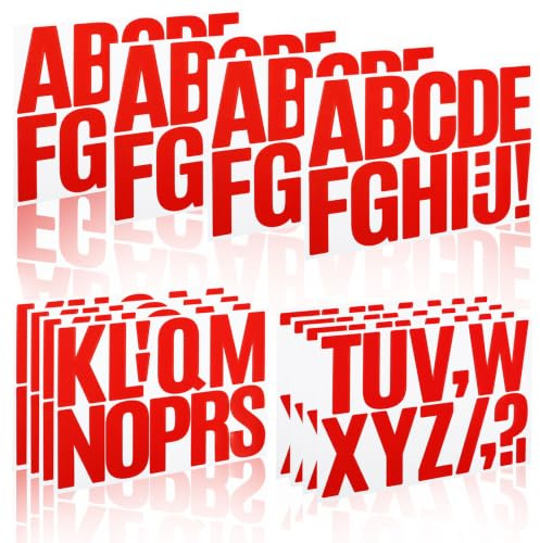 Hseonmauyi 3 Inch Large Stick on Letter Stickers Self Adhesive Alphabet | Sticky Vinyl Letters Numbers Sticker for Mailbox, Bulletin Board, Address Number, Outdoor Sign (12 Sheets Red)