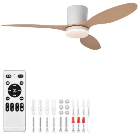 HOLALED Ventilador de Techo con Luz y Mando a Distancia 42 Pulgadas, Motor DC Silencioso Invierno/Verano, 3 Aspas de ABS Madera Clara, Lámpara LED Regulable Moderna para Dormitorio y Salón