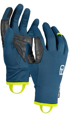 ORTOVOX Fleece Light Glove M - Leichter Fleece-Handschuh mit Smart-Finger und Leder-Handinnenseite für Skitouren - BLAU - Herren - M