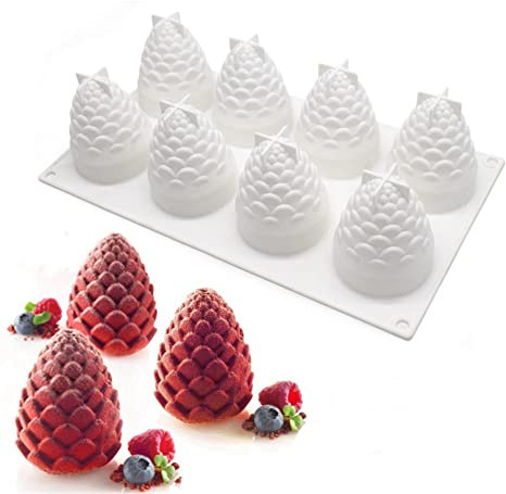 Silicone Mold Dessert Silicone Cake Mold For Baking Fondant Mould Fruit Shape Sugar Candy Jelly Bakeware Chocolates Mould (Pinecone B_11.68x6.84x3 inch)