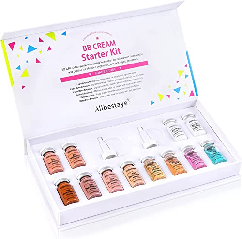 BB Facial Glow Starter Kit für Microneedling, Flüssiges Fundament Semi Permanent Pigments Whitening Concealer, BB Color Serum Hyaluronsäure Ampulle Feuchtigkeitsspendend Anti-Aging 8MLx12PCS