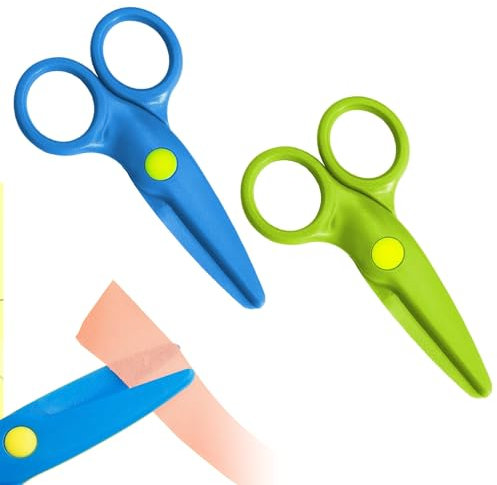 HLMYER 2 Pcs Modern Plastic Children's Scissors, Toddler Scissors 2-3 Years, Safety Scissors for Kids, White/Clear