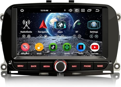 Erisin 8-Core 4GB+64GB Android 16 GPS Navegación Estéreo de Automóvil para Fiat 500 500C 500S 500E 2016-2019 500 Hybrid 7 IPS Soporte Wireless CarPlay Android Auto DSP Bluetooth WiFi Dab+ OBD2 Canbus