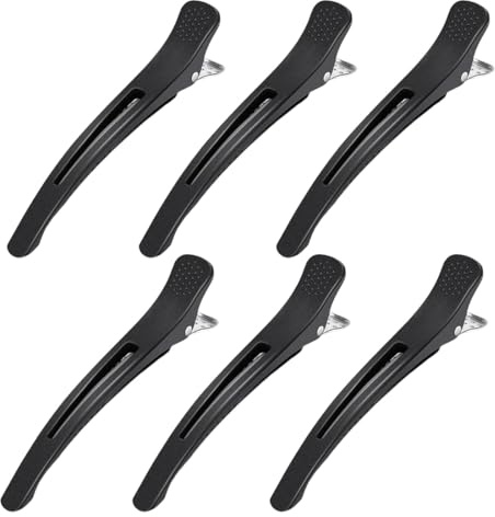 6pcs Pinces à Cheveux Professionnelles pour la Coupe de Style, Pinces à Cheveux Antidérapantes Sans Trace de Canard, Pinces de Coupe de Cheveux pour Salon Coiffeur - Noir 4,3 de Long