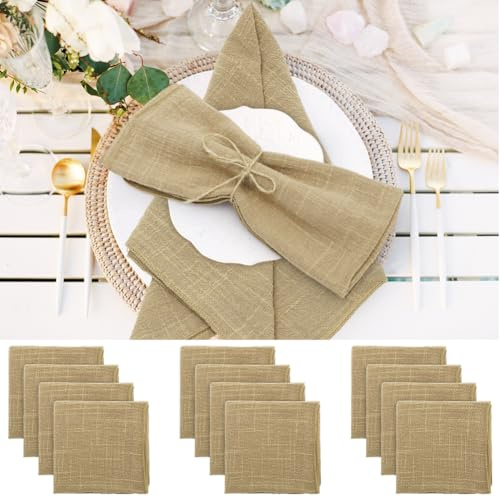 Wapasezyar Tovaglioli in tessuto, confezione da 12, 42 x 42 cm, tovaglioli in lino, lavabili per Natale, ristorante, matrimoni, eventi, feste di famiglia, compleanni, feste (cachi)