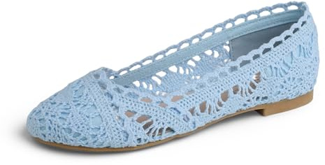 Feversole Round Toe Lace Ballet Crochet Flats Women's Comfort Crochet Breathable Shoes,Chaussures Respirantes Confortables pour Femmes avec Bout Rond et Lacets