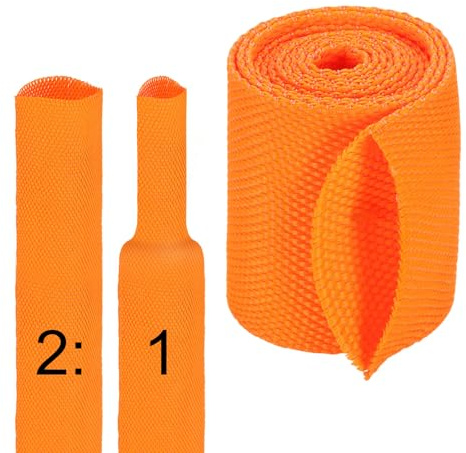 sourcing map 2:1 Ratio Heat Shrink Braided Sleeve 30mm ID 1 Meter, Orange | Automotive Wire Loom, Braided Cable Sleeves, Fabric Woven Shrinkable Tubing Protection, for Harness Cable Sheath Hose Wire
