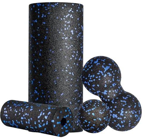 Faszienrolle Set Blackroll Foam Roller Faszien Set mit Faszienball Mini Faszienrolle Klein und Duoball für Yoga Faszien Training von Muskeln Blue
