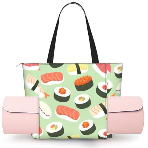 DUWAA Sushi Food Pattern Print Yoga Mat Gym Bag, Tote Yoga Bags for Women Men with Quick Access Storage Yoga Mat
