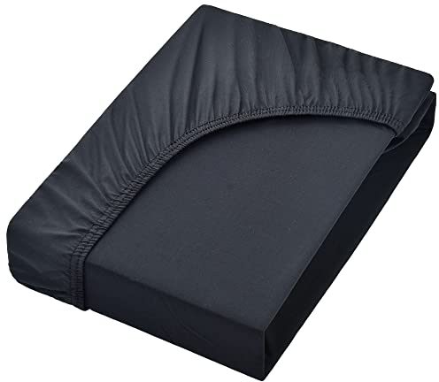 NatureMark Jersey Spannbettlaken, Spannbetttuch 100% Baumwolle in vielen Größen und Farben MARKENQUALITÄT ÖKOTEX Standard 100 | 140 x 200 cm - 160 x 200 cm - schwarz