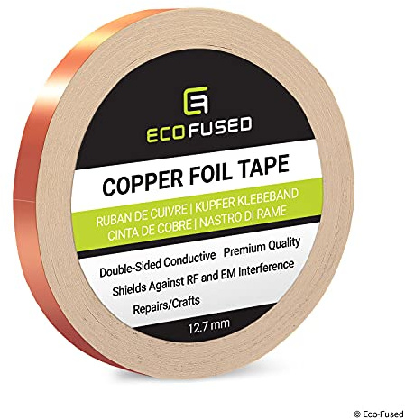 Premium selbstklebendes Kupferfolienband - Doppelseitig leitfähig - 0,5 Zoll (12,7 mm) - EMI- und HF-Abschirmung, Papierschaltungen, elektrische Reparaturen, Erdung
