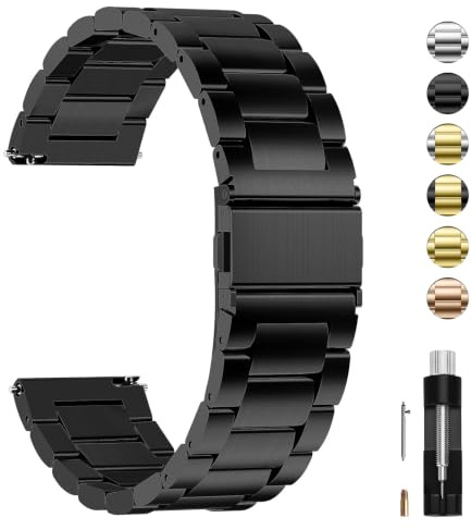 Fullmosa rostfritt stål armband för klocka, 16 mm 18 mm 19 mm 20 mm 22 mm 24 mm metall klockarmband med snabbkoppling lämplig för kvinnor och män
