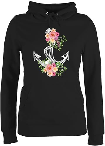 Shirtracer - Pullover Damen Hoodie Frauen - Kunst - Blumiger Anker - Weiß
