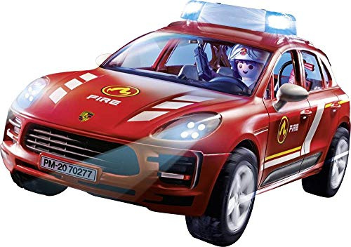 PLAYMOBIL Porsche 70277 Porsche Macan S Feuerwehr mit Licht- und Soundeffekten, Ab 4 Jahren