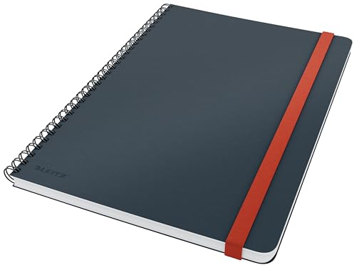 Leitz linierter Collegeblock mit Hardcover, großes B5-Format (Tablet, iPad), 80 Blatt, 160 Seiten, Spiralgebunden, 100 g/m² Papier FSC-zertifiziert, Soft Touch, Für Büro, Studium, Grau, Cosy, 45270089