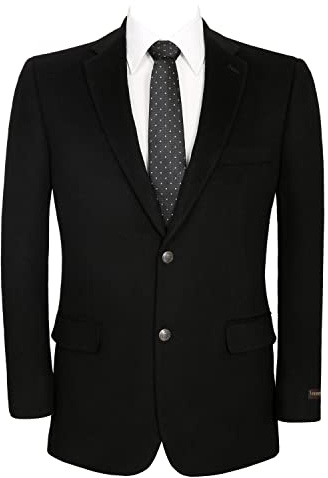 AMY ZHU Men's Wool Blend Blazer Sport Coat with Pockets Classic Fit Two Button Jacket for Business and Daily Wear Black