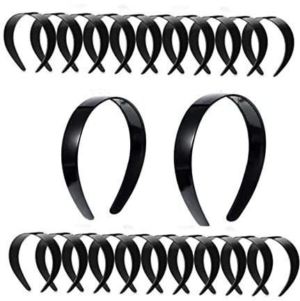 Loopunk Kunststoff Stirnbänder, 20 Stück 1 Zoll Breites Rutschfestes DIY Haarband, Schwarz, Unisex, Erwachsener, Jugendlicher