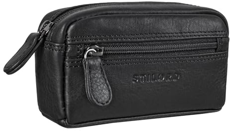 STILORD Neal Cartera Llavero Cuero Pequeño Estuche para Llaves Vintage Organizador Monedero Tarjetero Anti RFID en Caja de Regalo Color:Negro