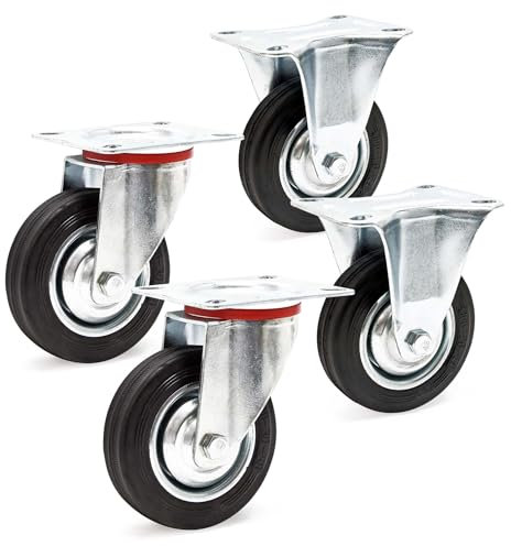 Wiltec Transportrollen Set 100mm 2x Lenkrolle ungebremst und 2x Bockrolle, mit Anbauplatte, 70kg pro Rad