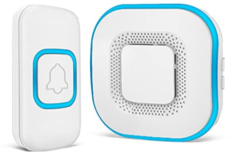 AIPOTEC Wireless Doorbell, Waterproof Cordless Mini Door Bell Kit with 38 Ringtones 4 Levels Volume, 1 Battery Operated Push Button and 1 UK Plug in Chime, 300M Range, Wide Use for Home School Office