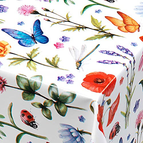 QPC Direct Spring Meadow Multi PVC Oilcloth Table Cover Vinyl Tablecloth, 140 x 200cm Rectangle