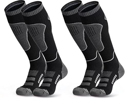 visionreast 2 Pairs Ski Socks Merino Wool Thermal Knee High Socks Breathable Compression Socks for Cold Weather, Hiking, Snowboarding Black L