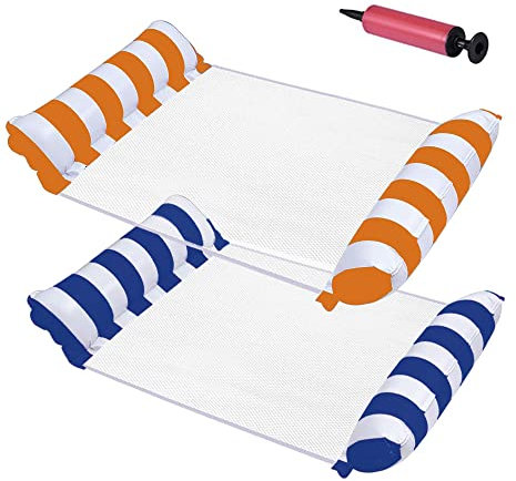 MENOLA Amaca Gonfiabile,2 Pezzi Letto Galleggiante Gonfiabile Gonfiabile Spiaggia Lettino Sedia per Adulti Piscina Estiva Mare (Blu Scuro, Arancione)
