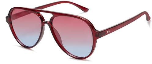 SOJOS Polarisiert Sonnenbrille Damen Herren Retro Oval Brille 70er Vintage Groß Sonnenbrille SJ2201 mit UV400 Schutz, Rot Rahmen/Rot Blau Verschlechtert Linse