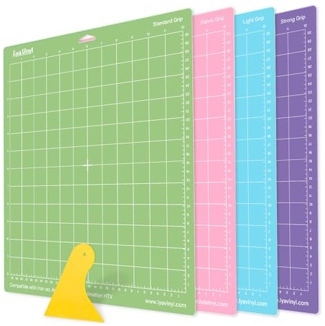 Cutting Mats for Cricut - Lya Vinyl 4 Pack Variety 12x12, Vinyl(StandardGrip, LightGrip, StrongGrip, FabricGrip) Explore Air Series & Accessories (LYA-CUTTINGMAT-4)