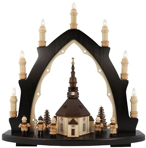 3D Lichterspitze Leuchterbogen Schwibbogen Lichterbogen 7-flammig (Seiffener Kirche dunkel)