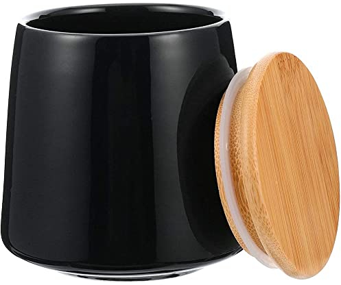 MAGICVOGEL Barattolo per caffè da 500 ml, con coperchio in bambù, con anello in silicone ermetico, per chicchi di caffè, tè, spezie, snack (nero)